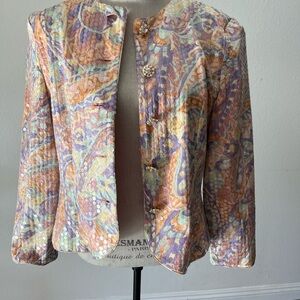 A.J. Bari Vintage Silk Blazer Colorful Sequin Rhinestones